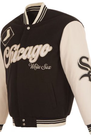 Men's Chicago White Sox JH Design Black Reversible Wool Full-Zip Jacket
