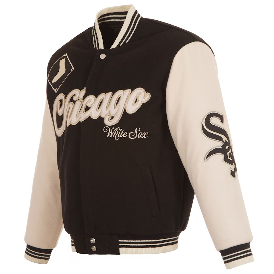 Men's Chicago White Sox JH Design Black Reversible Wool Full-Zip Jacket 4 Men's Chicago White Sox JH Design Black Reversible Wool Full-Zip Jacket - Image 4