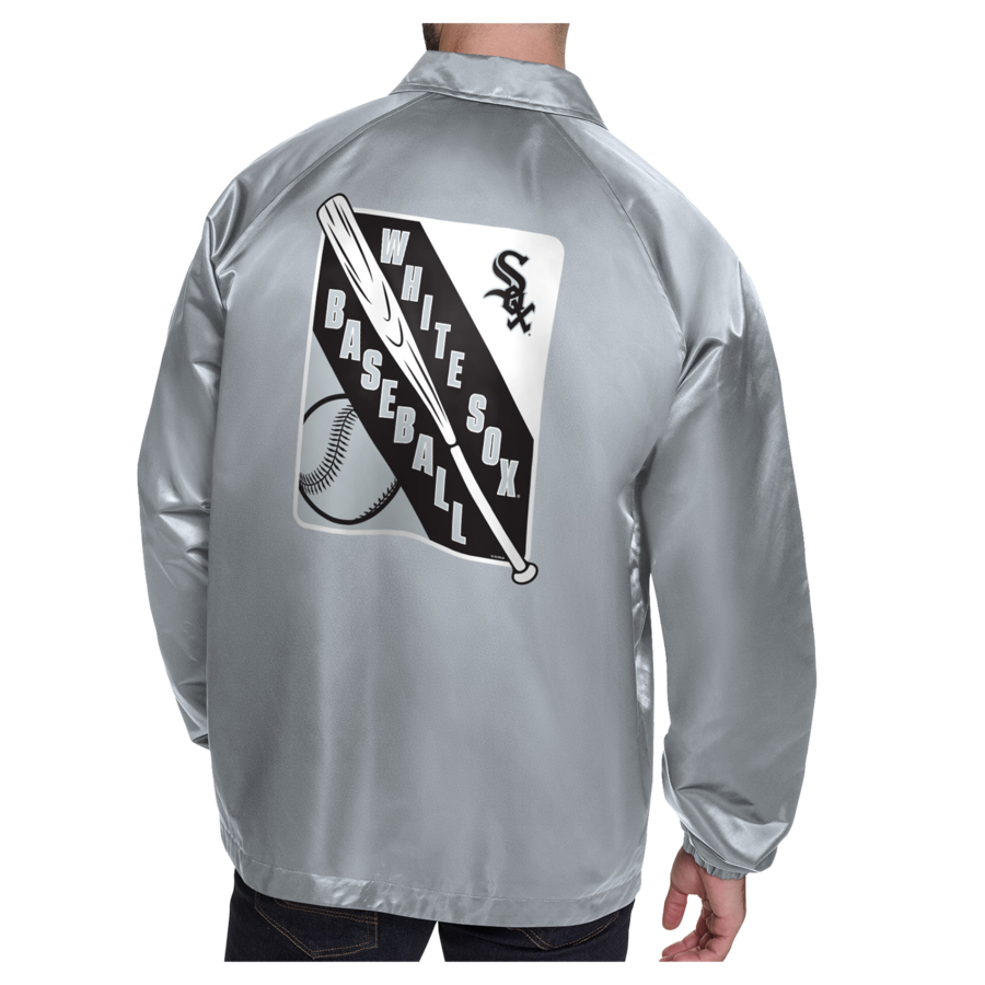 Men's Chicago White Sox Starter Gray Shield Logo Raglan Coaches Full-Snap Jacket 2 Men's Chicago White Sox Starter Gray Shield Logo Raglan Coaches Full-Snap Jacket - Image 2