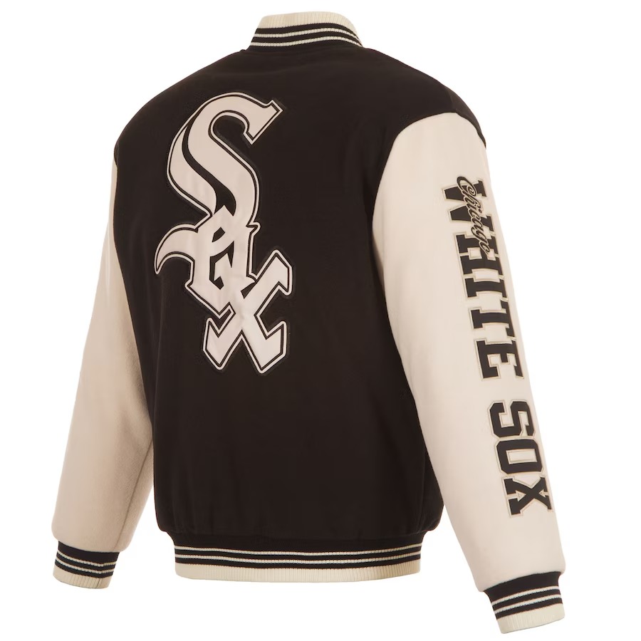 Men's Chicago White Sox JH Design Black Reversible Wool Full-Zip Jacket 3 Men's Chicago White Sox JH Design Black Reversible Wool Full-Zip Jacket - Image 3