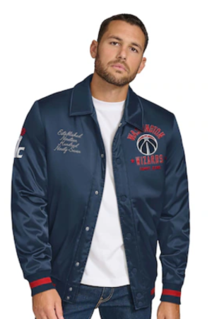 Men's Washington Wizards Tommy Jeans Navy Jacob Chain Stitch Applique Full-Snap Varsity Jacket