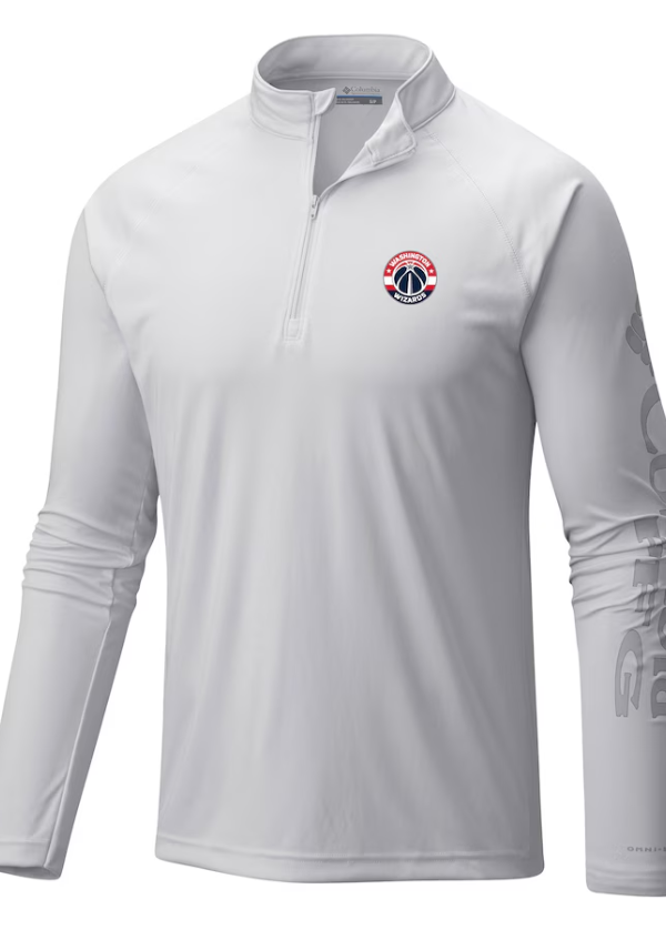 Men's Washington Wizards Columbia White Terminal Tackle Raglan Omni-Shade Quarter-Zip Jacket 1 Men's Washington Wizards Columbia White Terminal Tackle Raglan Omni-Shade Quarter-Zip Jacket
