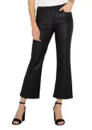 Hannah Cropped Mid Rise Flare Leg Jeans in Coated Black