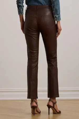 High Rise Lambskin Straight Ankle Pant