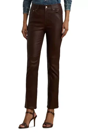 High Rise Lambskin Straight Ankle Pant