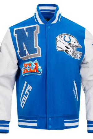 Indianapolis Colts Mashup Rib Varsity WoolLeather Jacket
