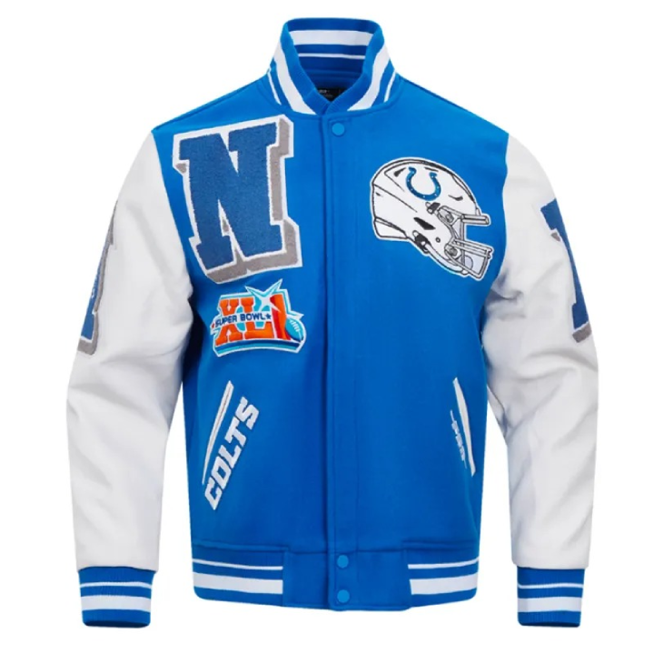 Indianapolis Colts Mashup Rib Varsity Wool/Leather Jacket 1 Indianapolis Colts Mashup Rib Varsity WoolLeather Jacket