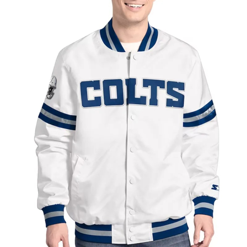 Indianapolis Colts Scout Varsity Satin Jacket 1 Indianapolis Colts Scout Varsity Satin Jacket