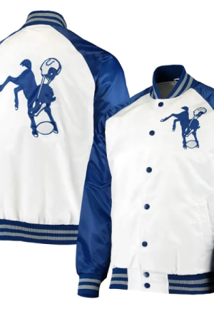 Indianapolis Colts Throwback WhiteBlue Varsity Satin Jacket