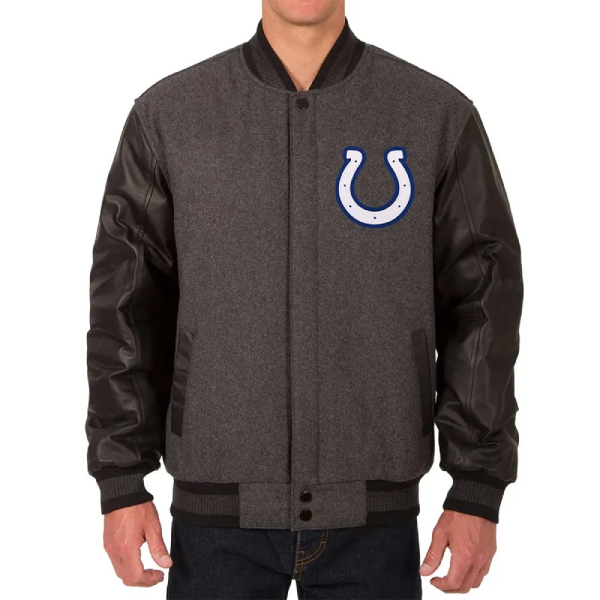 Indianapolis Colts Varsity Charcoal and Black Jacket 1 Indianapolis Colts Varsity Charcoal and Black Jacket