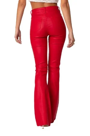 Luna Faux Leather Flare Jeans in Red