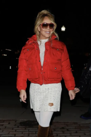 Mariah Carey Red Cropped Puffer Jacket