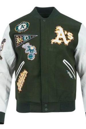 Oakland Athletics Animal Print Varsity WoolLeather Jacket