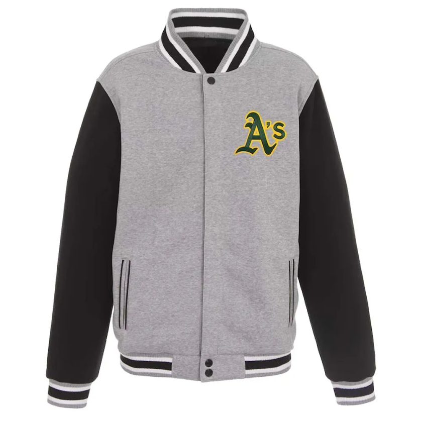 Oakland Athletics Gray and Black Varsity Wool Jacket 1 Oakland Athletics Gray and Black Varsity Wool Jacket