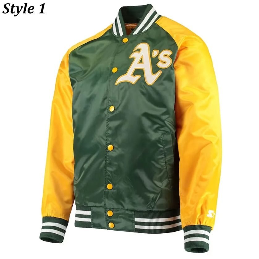 Oakland Athletics Lead Off Varsity Satin Jacket 1 Oakland Athletics Lead Off Varsity Satin Jacket