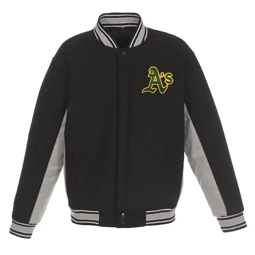 Oakland Athletics Varsity Black Wool Jacket 1 Oakland Athletics Varsity Black Wool Jacket