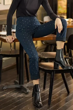 Studded High Rise Skinny Jeans in Indigo