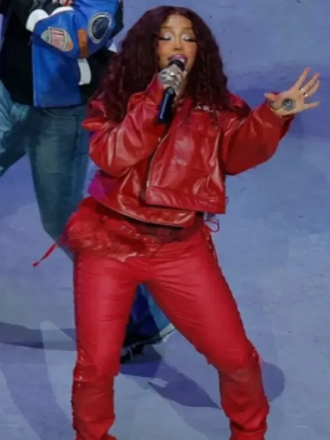 Super Bowl Halftime Show 2025 SZA Red Leather Jacket 1 Super Bowl Halftime Show 2025 SZA Red Leather Jacket