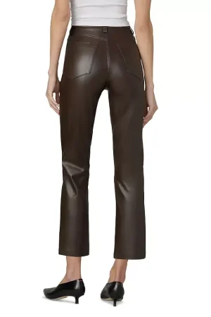 The Lyra Slim Faux Leather Jeans in Dark Chocolate