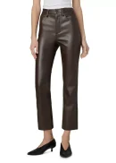 The Lyra Slim Faux Leather Jeans in Dark Chocolate