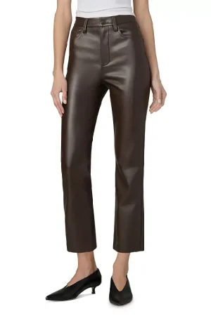 The Lyra Slim Faux Leather Jeans in Dark Chocolate
