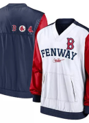 Men's Nike White/Navy Boston Red Sox Rewind Warmup V-Neck Pullover Jacket