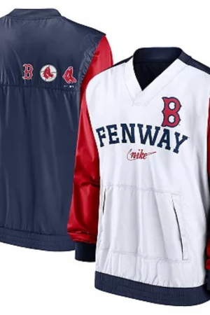 Men's Nike White/Navy Boston Red Sox Rewind Warmup V-Neck Pullover Jacket