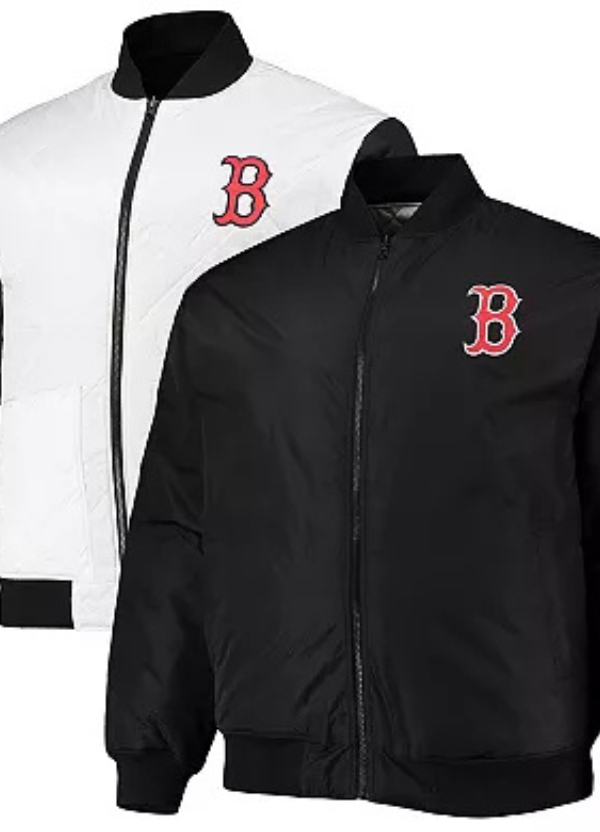 Men's White/Black Boston Red Sox Reversible Satin Full-Zip Jacket 1 Men's White/Black Boston Red Sox Reversible Satin Full-Zip Jacket