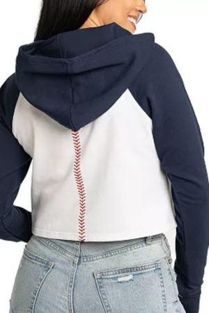 Women's Lusso White Boston Red Sox Jane Raglan Quarter-Zip Tri-Blend Cropped Pullover Hoodie