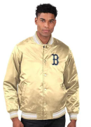 Men's Starter Tan Boston Red Sox Locker Room Satin Full-Snap Varsity Jacket