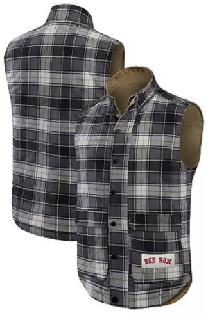 Men's Darius Rucker Collection by Fanatics Tan/Charcoal Boston Red Sox Reversible Canvas & Plaid Patch Full-Zip Vest