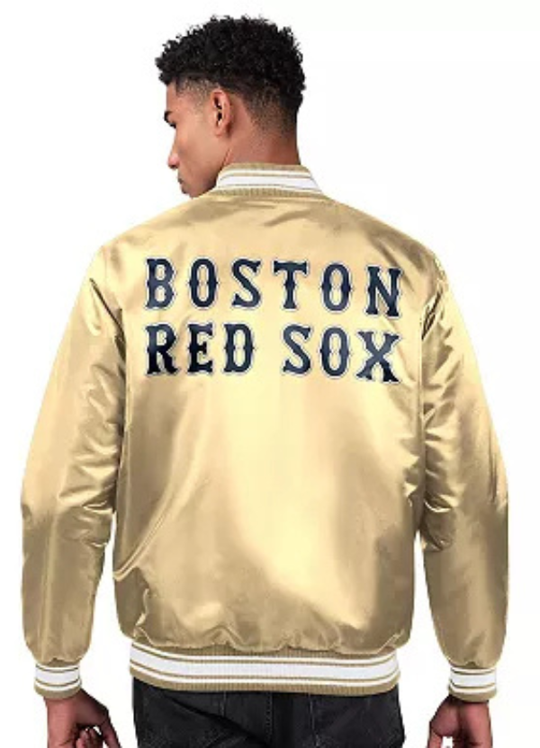 Men's Starter Tan Boston Red Sox Locker Room Satin Full-Snap Varsity Jacket 2 Men's Starter Tan Boston Red Sox Locker Room Satin Full-Snap Varsity Jacket