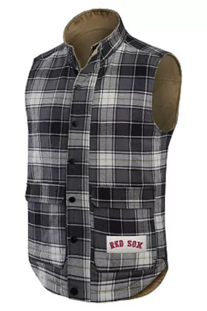 Men's Darius Rucker Collection by Fanatics Tan/Charcoal Boston Red Sox Reversible Canvas & Plaid Patch Full-Zip Vest