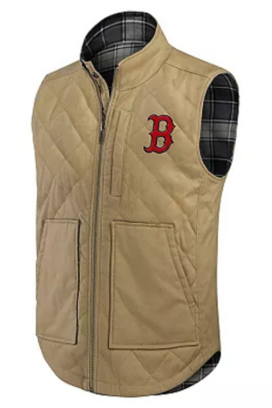 Men's Darius Rucker Collection by Fanatics Tan/Charcoal Boston Red Sox Reversible Canvas & Plaid Patch Full-Zip Vest