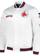 Men's Mitchell & Ness White Boston Red Sox City Collection Satin Full-Snap Varsity Jacket