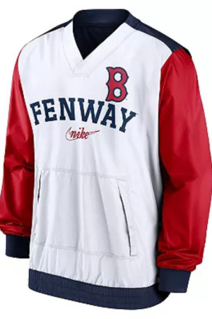 Men's Nike White/Navy Boston Red Sox Rewind Warmup V-Neck Pullover Jacket
