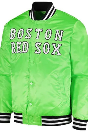 Men's Starter Neon Green Boston Red Sox Cross Bronx Fashion Satin Full-Snap Varsity Jacket