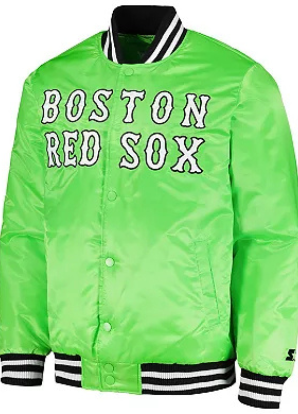 Men's Starter Neon Green Boston Red Sox Cross Bronx Fashion Satin Full-Snap Varsity Jacket 1 Men's Starter Neon Green Boston Red Sox Cross Bronx Fashion Satin Full-Snap Varsity Jacket