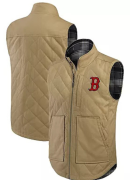 Men's Darius Rucker Collection by Fanatics Tan/Charcoal Boston Red Sox Reversible Canvas & Plaid Patch Full-Zip Vest