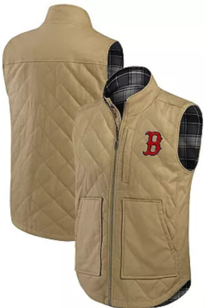 Men's Darius Rucker Collection by Fanatics Tan/Charcoal Boston Red Sox Reversible Canvas & Plaid Patch Full-Zip Vest