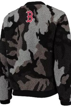 Women's The Wild Collective Black Boston Red Sox Camo Sherpa Full-Zip Bomber Jacket