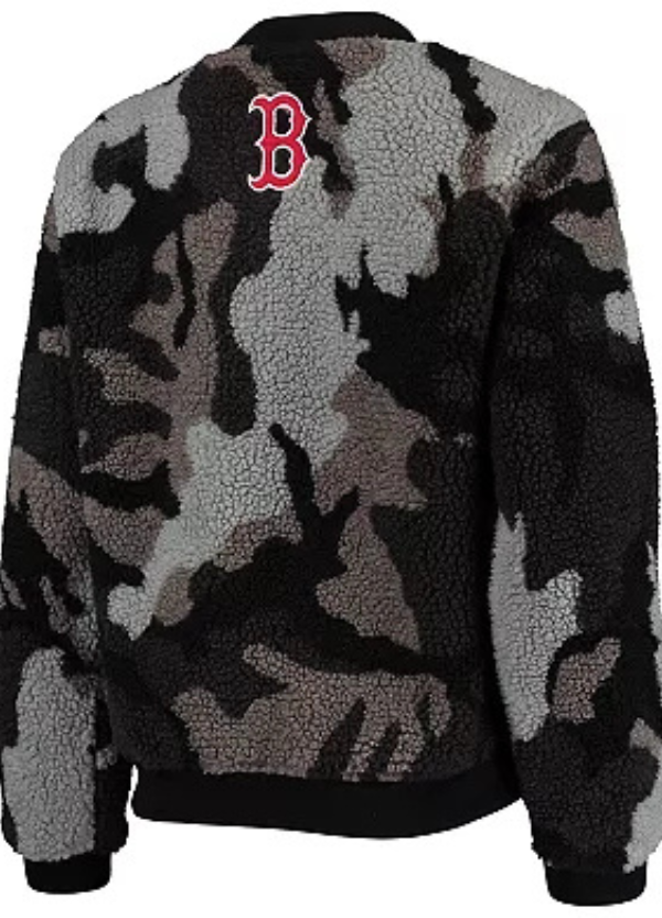 Women's The Wild Collective Black Boston Red Sox Camo Sherpa Full-Zip Bomber Jacket 3 Women's Red Sox Camo Sherpa Bomber Jacket