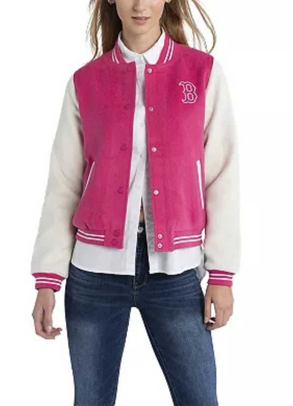 Women's Lusso Pink Boston Red Sox Priya Full-Snap Varsity Jacket 1 Women's Lusso Pink Boston Red Sox Priya Full-Snap Varsity Jacket