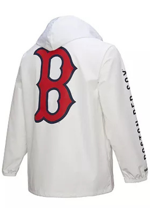 Men's Mitchell & Ness White Boston Red Sox Vintage Full-Snap Hooded Coaches Jacket 2 Men's Mitchell & Ness White Boston Red Sox Vintage Full-Snap Hooded Coaches Jacket