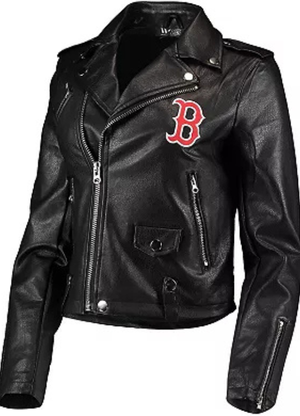 Women's The Wild Collective Black Boston Red Sox Faux Leather Moto Full-Zip Jacket 1 Women's The Wild Collective Black Boston Red Sox Faux Leather Moto Full-Zip Jacket