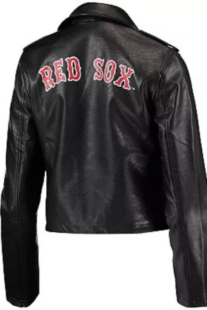 Women's The Wild Collective Black Boston Red Sox Faux Leather Moto Full-Zip Jacket