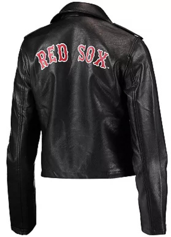 Women's The Wild Collective Black Boston Red Sox Faux Leather Moto Full-Zip Jacket 2 Women's The Wild Collective Black Boston Red Sox Faux Leather Moto Full-Zip Jacket