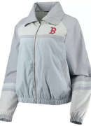Women's The Wild Collective Navy Boston Red Sox Colorblock Track Raglan Full-Zip Jacket