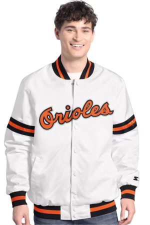 Men's Starter White Baltimore Orioles Cooperstown Scout Full-Snap Varsity Jacket