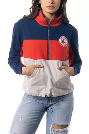 Women's The Wild Collective Navy/Red Boston Red Sox Women's Colorblock 1/4 Zip Jacket